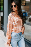 Boho Printed Drawstring Round Neck Blouse