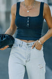 Ribbed Knit Henley Crop Tank
