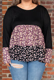 Floral Pattern Color Block Plus Size Pullover Top