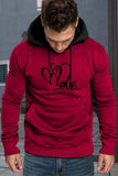 Valentine Love Heart Print Color Block Men's Pullover Hoodie