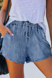 Elastic Waist Drawstring Denim Shorts