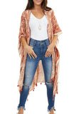 Boho Paisley Print Kimono Beach Cover up with Tassel