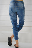 Dark Blue Drawstring Elastic Waist Jogger Jeans