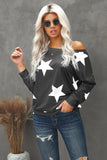 Fashion Five-pointed Star Print Round Neck Black Sweatshirt