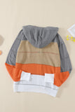 color Zipped Front Colorblock Hollow-out Knit Hoodie