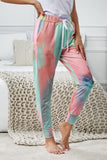 Pink Tie-dye Color Block Drawstring Pants