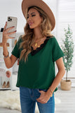 Wine Lace V Neck Short Sleeve T-shirt