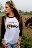 Black Happy Fall Yall Pumpkin Truck Graphic Print Color Block Top