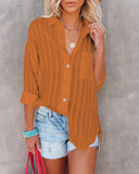 Brown Textured Buttons Pocketed Shirt