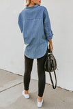 Turn Down Collar Buttoned Long Sleeve Denim Shirt