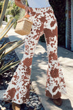 Cow Print High Waisted Flared Pants