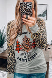 Leopard Sleeves Christmas Tree Print Top