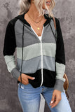 color Zipped Front Colorblock Hollow-out Knit Hoodie