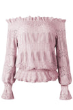 Off Shoulder Ruffle Long Sleeve Smocked Waist Lace Crochet Blouse