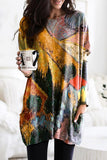 Star Printing Long Sleeve Tunic Top With Two Side Pockets