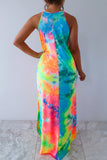 Multicolor Tie-dye Sleeveless Maxi Dress with Pockets
