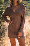 Textured V Neck Wrap Sweater Dress