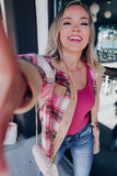 Rose Buttoned Contrast Trim Plaid Shacket