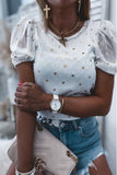 Dotted Heart Print Puff Sleeve Top