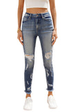 High Rise Distressed Raw Hem Skinny Jeans