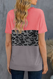 Leopard Print Color Block Short Sleeve T-Shirt