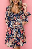 Floral Tiered Long Puff Sleeve Mini Dress