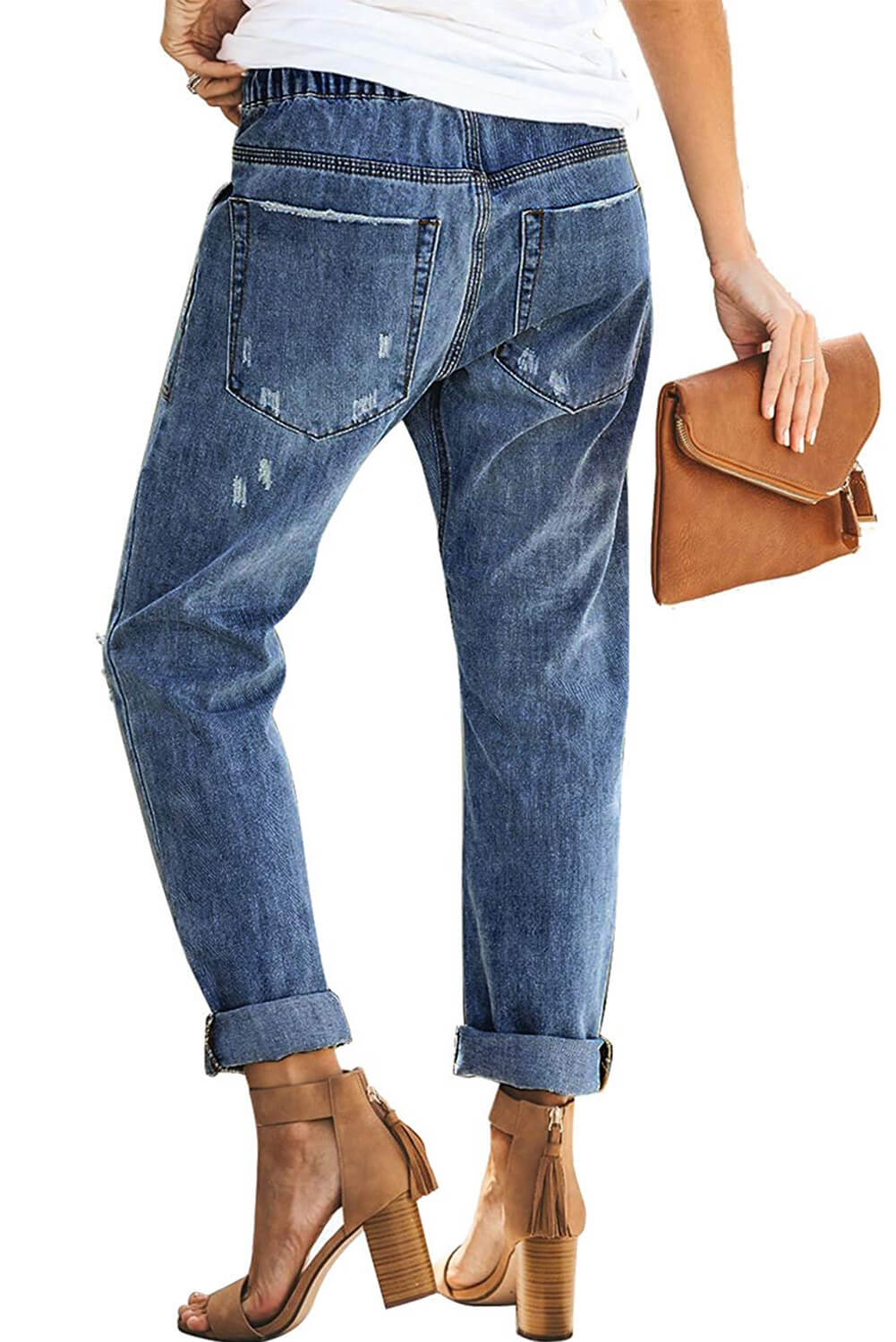 Gather Round Distressed Pocketed Denim Jogger ALELLY