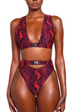 Animal Print Buckled High Waist Bikini