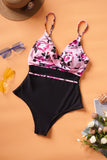 Flower Print Criss Cross Front One Piece Swimwear