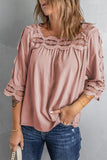 Pink Crochet Trim Hollow-out Blouse