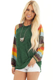 Multicolor Striped Balloon Sleeves Green Knit Top