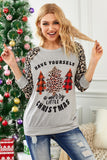 Gray Leopard Sleeves Christmas Tree Print Top