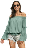 Dark Green Swiss Dot Off The Shoulder Top