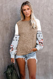 Contrast Printed Sleeve Knit Sweatshirts