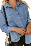 Turn Down Collar Buttoned Long Sleeve Denim Shirt
