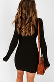 Black Halter Neck Long Sleeve Knitted Sweater Dress