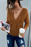 Sexy V Neck Surplice Hollow-out Sweater with Lace Sleeves
