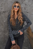 Color Block Leopard Long Sleeves Gray Hoodie
