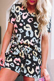 Leopard Tee and Drawstring Shorts Lounge Set