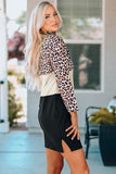 Leopard Color Block Cold Shoulder Shift Mini Dress