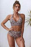 Halter V Neck Leopard High Waist Bikini
