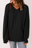 V Neck Drop Shoulder Sweatshirt with Pocket