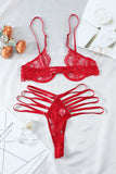 Sexy Lace Crisscross Back Triangle Bra & Lace-up Thong Set