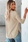 Crew Neck Ribbed Trim Waffle Knit Top