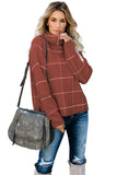 Beige Grid Pattern Turtleneck Sweater