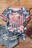 Gray Flag Camo Print Striped Short Sleeve Tee