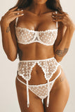 White Bohemian Polka Dot Pattern 3PCS Lingerie Set