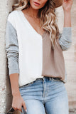 V-neck Color Block Loose Sweater