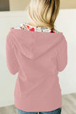 Full Zip Hoodie Coat with Floral Print Hooded Inner