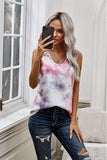 Pink Tie Dye Ruffled V-Neck Tank